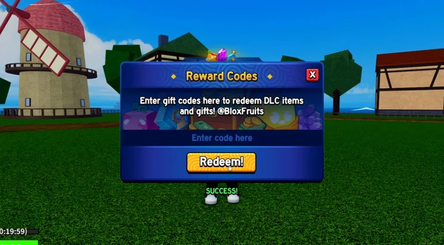 Code successfully redeemed in Blox Fruits.