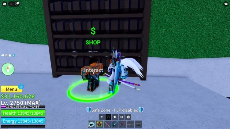 Player standing in front of the Beast Hunter NPC in Blox Fruits.