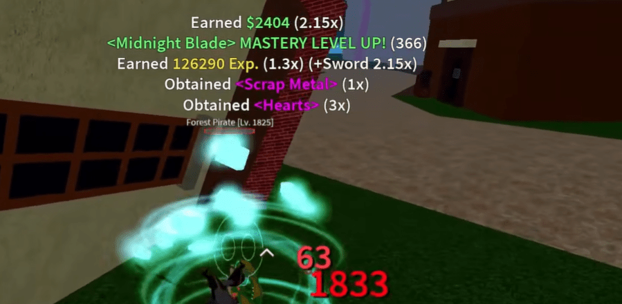 Player standing over a Forest Pirate NPC with "+3 Hearts" text floating above their head