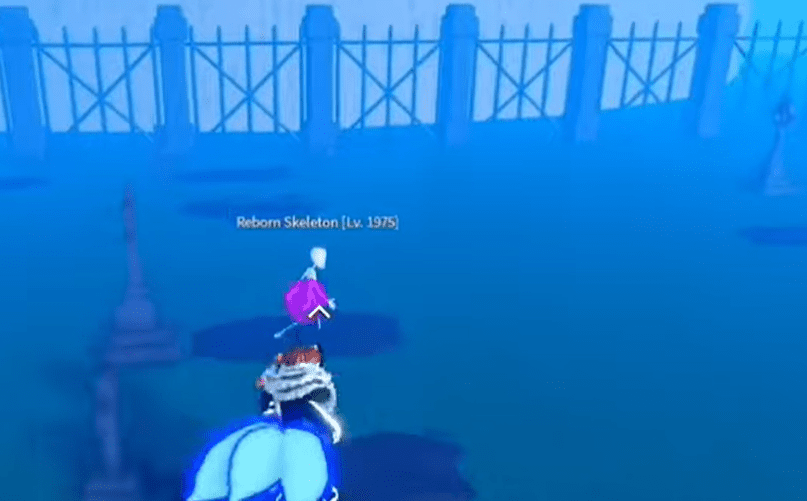 An NPC marked with a glowing purple circle during the Haze of Misery fog effect