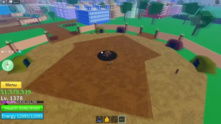 The player showing the area where NPCs can be defeated to drop the yellow flower.