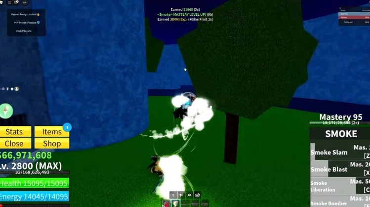 A green aura effect from the Smoke fruit in-game.