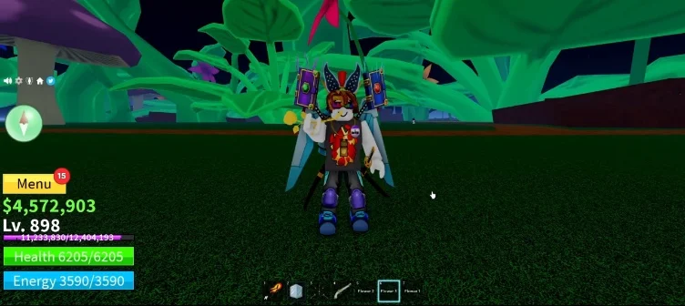 Close-up of the player character holding the Yellow Flower in Blox Fruits.