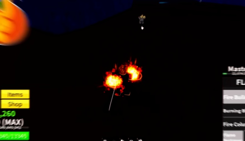 The player using the Flame fruit on NPCs.