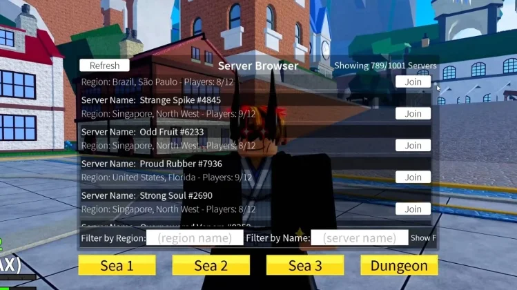 A list of available game servers for players to join.