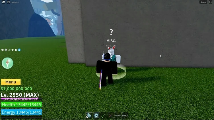 The NPC 'Previous Hero' standing in the game world with a question mark above its head