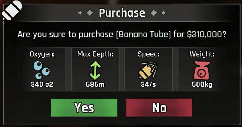 Stats window for the Banana Tube item