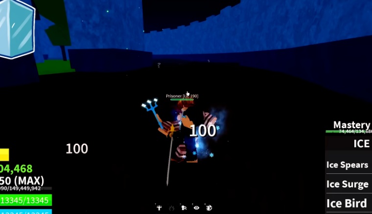 The player using the Ice fruit on NPCs.