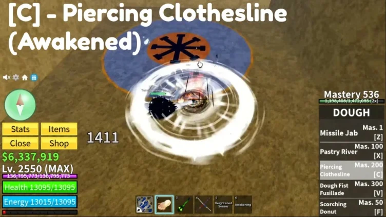 Awakened Dough fruit [C] move Piercing Clothesline.