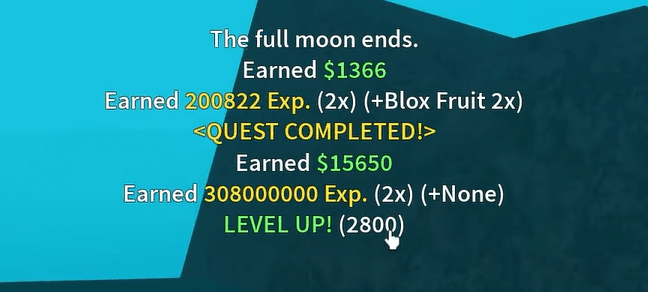 Level up screen in Blox Fruits showing the player reaching Max Level 2800.