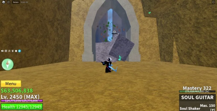 The player destroying the secret temple entrance with a special attack.