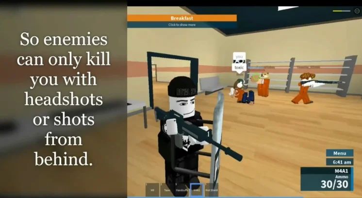 Character with full riot gear.