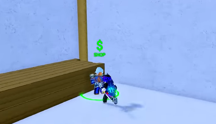 The Shark Hunter NPC standing behind a wooden counter at the Tiki Outpost