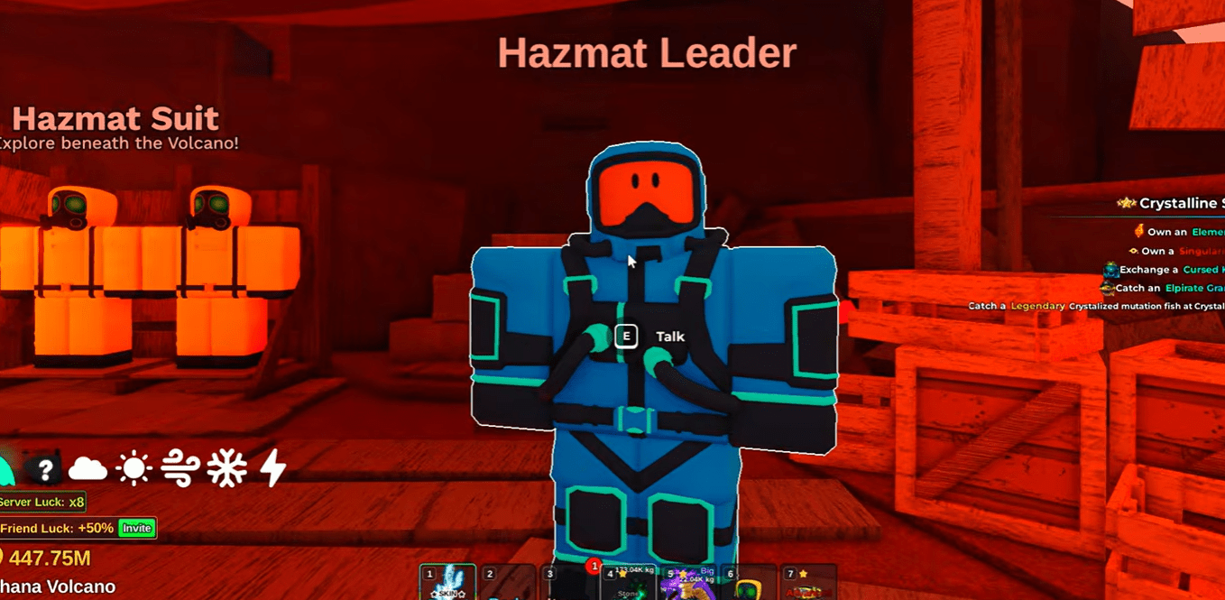 The Hazmat Leader NPC standing next to yellow Hazmat suits offering the quest.