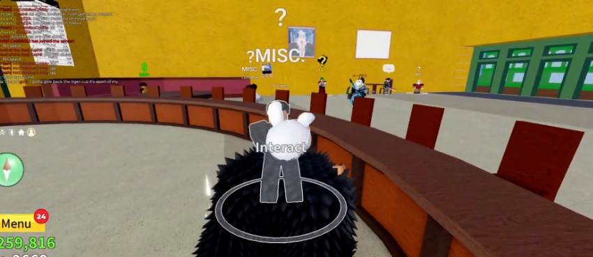 Interacting with the Manager NPC to check the Legendary Swords Dealer spawn status.