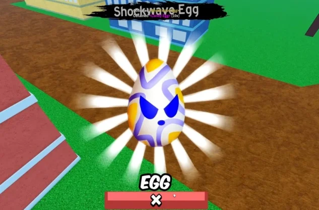 Player standing in front of a golden egg labeled Shockwave Egg
