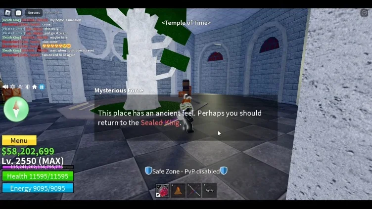 Blox Fruits player character at the Temple of Time.