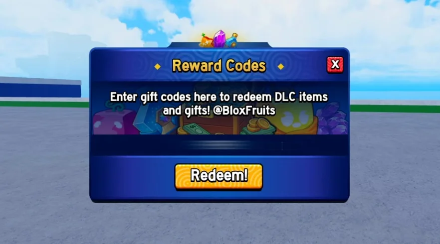 Reward Codes box for entering codes in Blox Fruits.