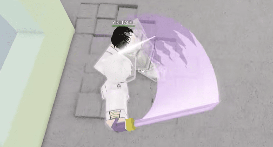 A player using Lucky Coward throwing their sword with the hand-shaped handle