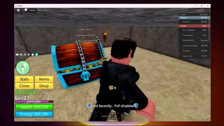 Player standing in front of an open treasure chest