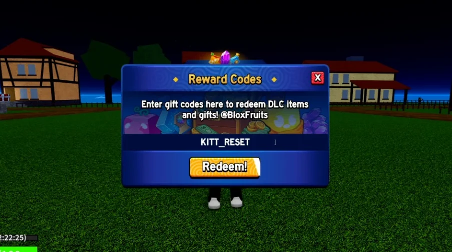 Entering KITT_RESET code in Blox Fruits.