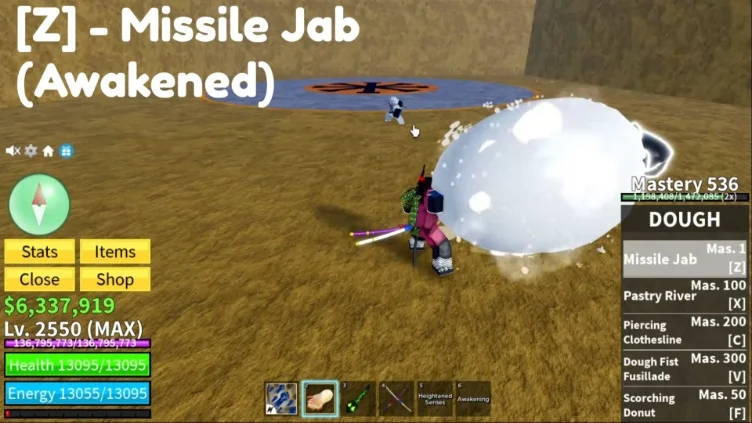 Awakened Dough fruit [Z] move Missile Jab.