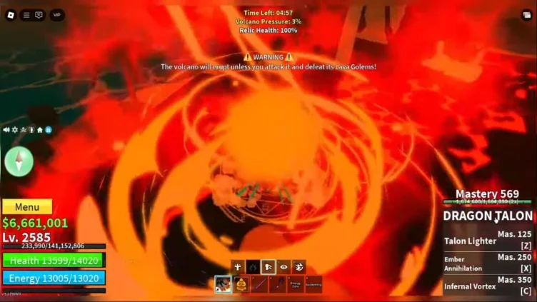 A warning message on screen stating the volcano will erupt if not attacked.