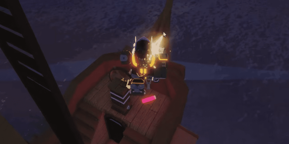Player collecting the vial on the pirate ship mast at Forsaken Shores