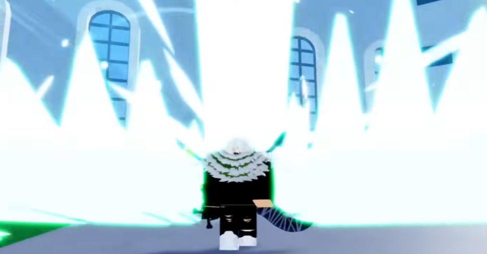 Roblox player using the Soul Guitar skill with blue energy spikes radiating from the ground