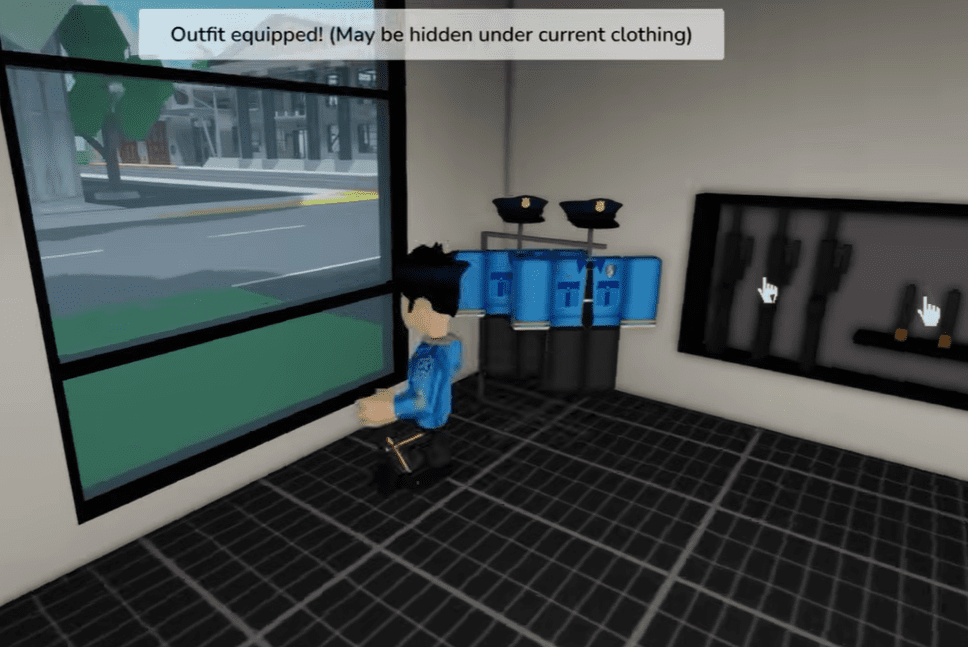 Player standing beside police uniforms