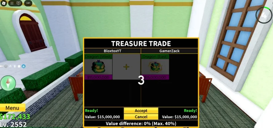 In-game treasure trade menu for swapping Dragon fruits.