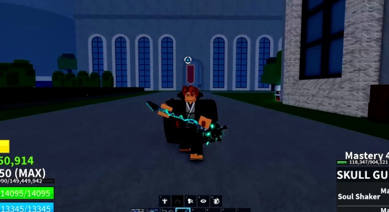 Equipped Skull Guitar gun.