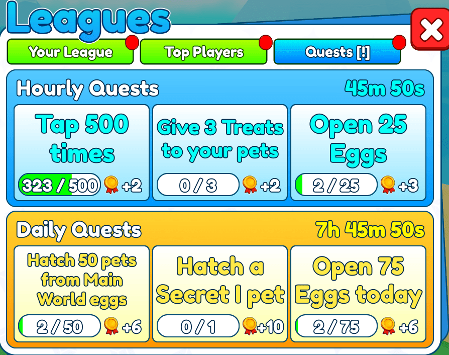 The Leagues UI showing the current Bronze rank and the list of active Hourly and Daily Quests