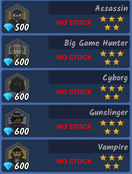 The Class Shop menu showing the Cyborg and Assassin prices