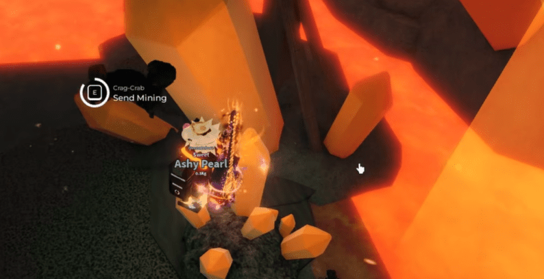 The "Send Mining" prompt appearing over a crag crab