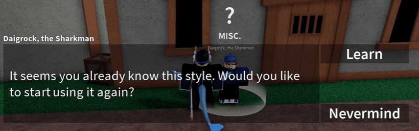 Daigrock the Sharkman NPC dialogue window for purchasing Sharkman Karate.