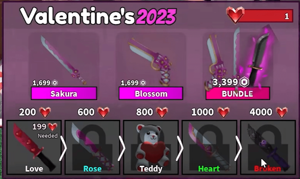 Full Event Pass UI screen showing the five-tier progression tree from Love to Broken 