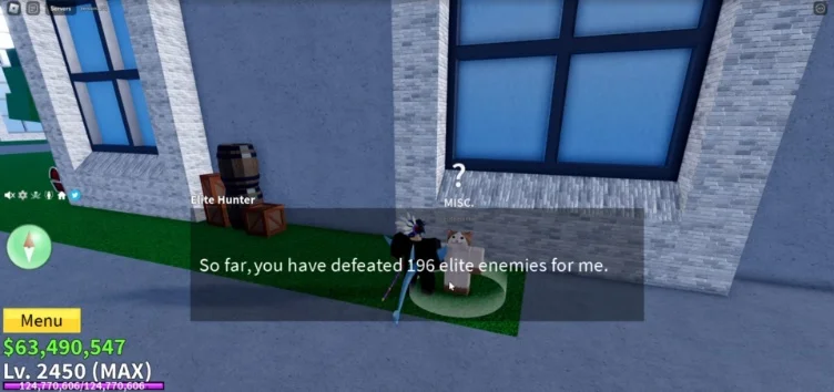 Dialogue box showing progress for the Elite Hunter quest.