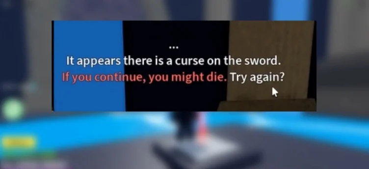 Dialogue box warning about the curse on the Yama Sword.