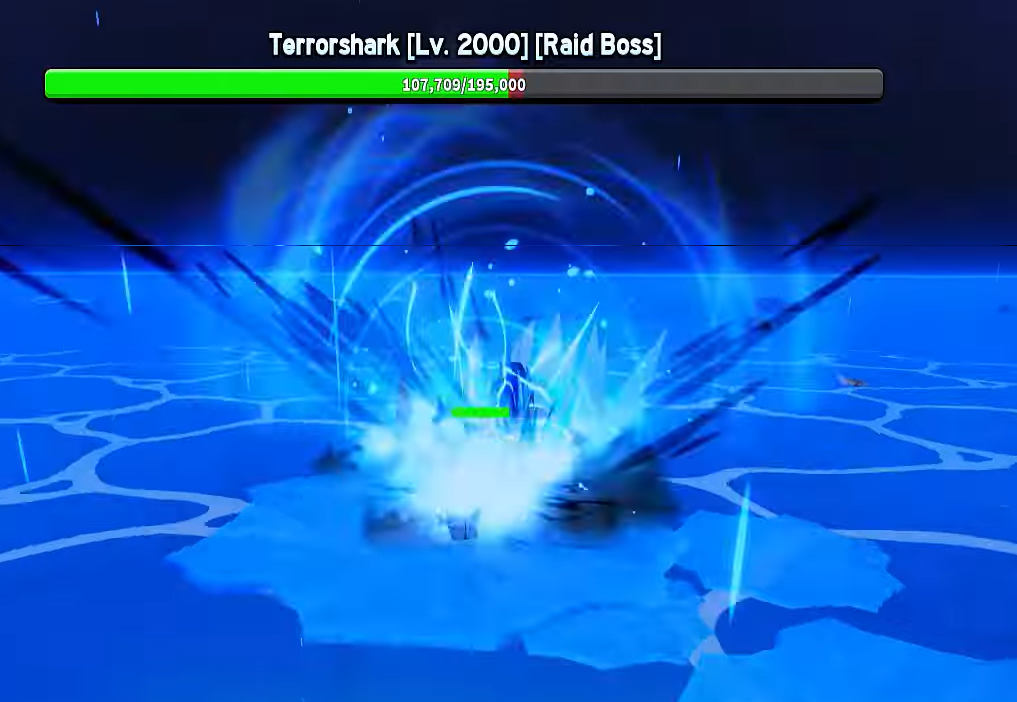 The Anchored Terror Shark boss with a large anchor attached to its green glowing body