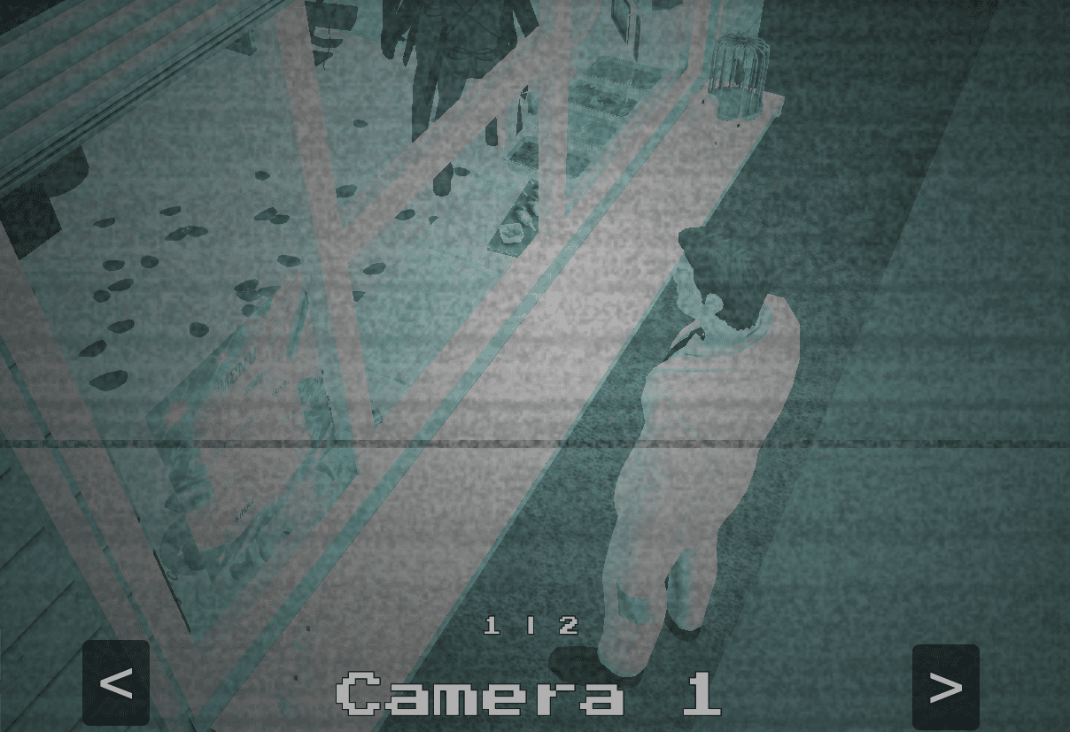 Night vision camera view of customer with green tint