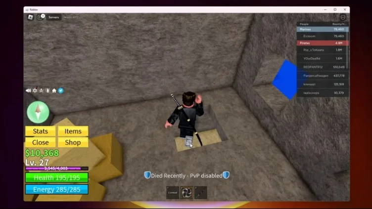 Player dropping into a hole in the floor