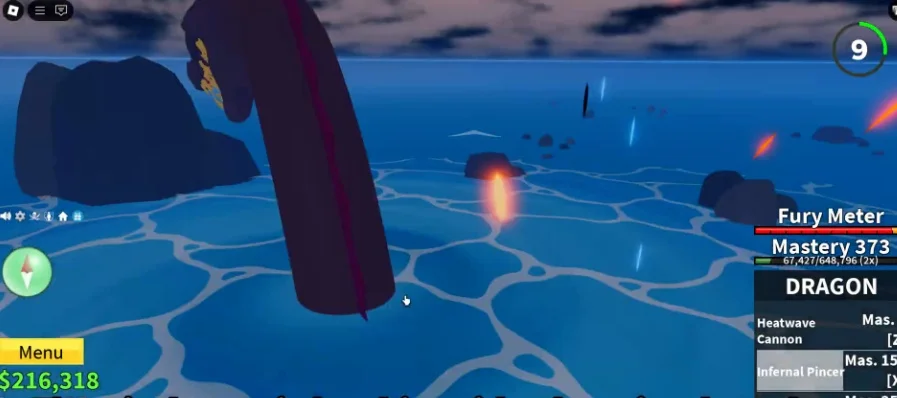 Player fighting against an enemy ship during a ship raid at sea.