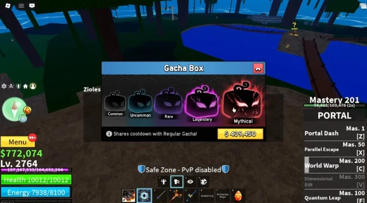 The Gacha box menu featuring icons for different fruits and eggs