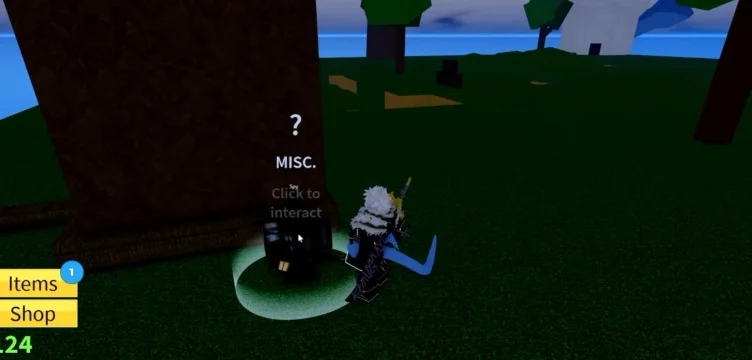 The player standing near the Spy NPC at the Tiki Outpost.