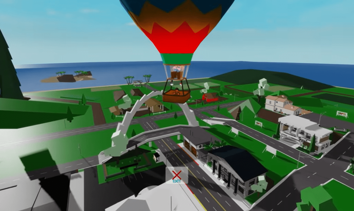 Hot air ballon flying over the city