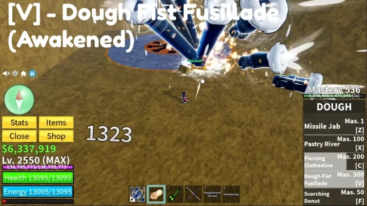 Awakened Dough fruit [V] move Dough Fist Fusillade.