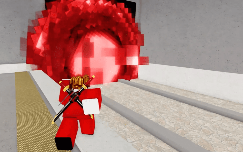 Player entering the red portal to Judgement Hall in Jujutsu Shenanigans.