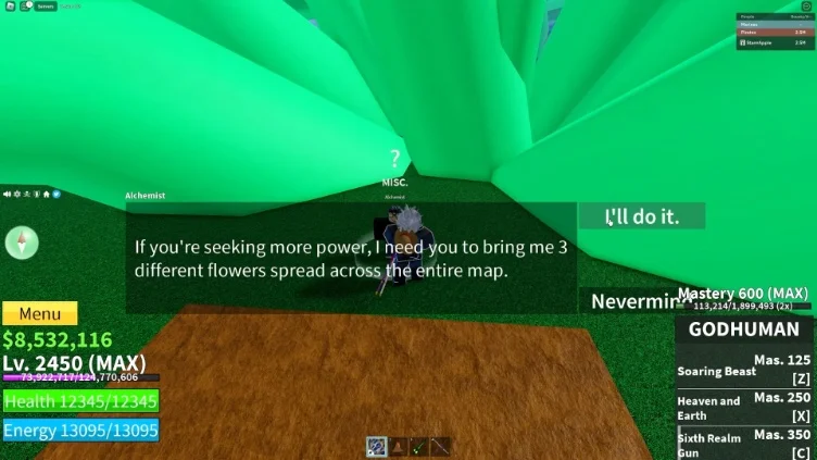 Alchemist NPC offering the flower collection quest.