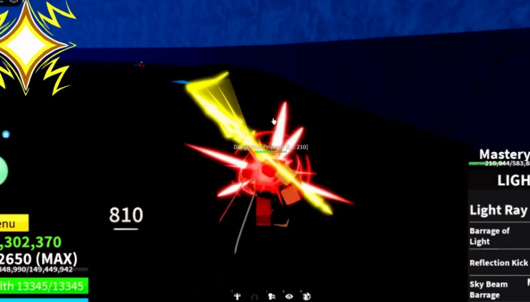 The player using the Light fruit to attack NPCs.